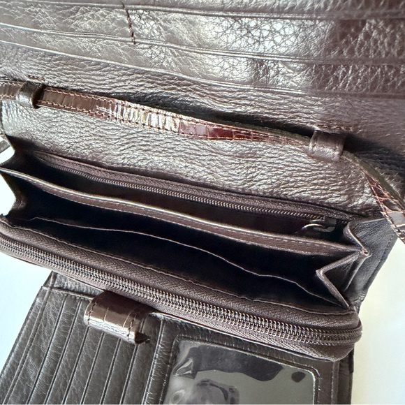 Brighton Brown Croc Embossed Leather Wallet with a Silver Heart clasp - Picture 9 of 14